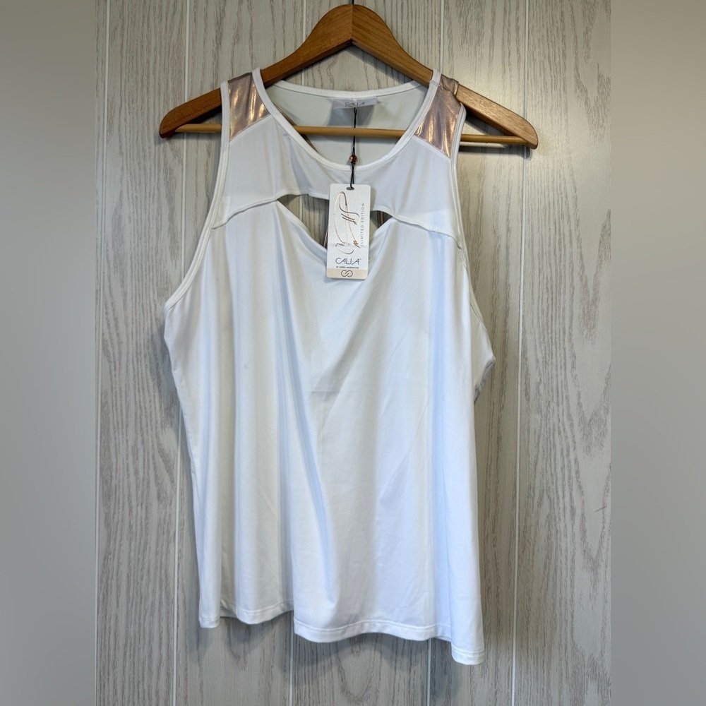 Calia By Carrie Underwood White And Metalic Workout Top Sz XL NWT